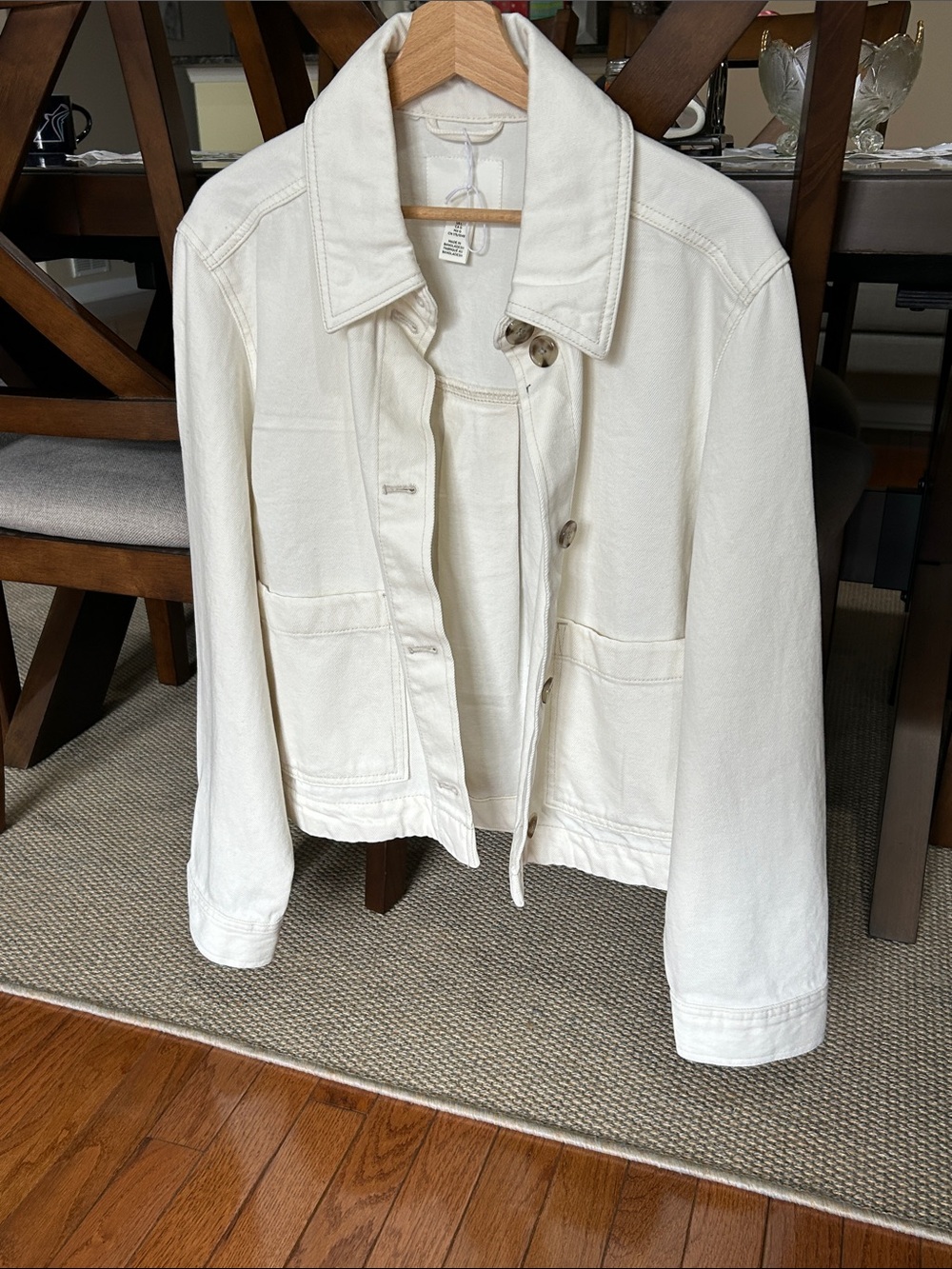 NWOT H&M Women's Cream Cotton Button-Front Jacket - Picture 2 of 5